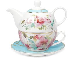Elegante Theekop Met Schotel - Hoogwaardig Porselein - Handbeschilderd Roze Bloemen En Vergulde Randen - 1 Stuks - Voor Middagthee En Cadeaus