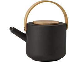Elegante Theepot 1,25L in Steen & Bamboe - Rustiek Zwart Design