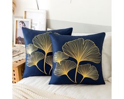 Elegante Velvet Kussenhoezen met Gouden Ginkgo Biloba Bladeren, 45 x 45 cm, Set van 2 voor Woondecoratie en Bankstyling