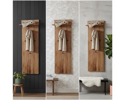 Elegante wandkapstok van Massief Eiken Hout met Legplank en 3 haken - Robuuste wandkapstok 135 x 42 x 22 cm - Moderne haloplossing voor glazen, kopjes en accessoires - Massief Geolied Hout, Bruin Casa Serena