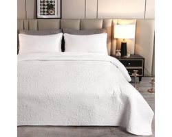 Elegante Witte Bedsprei Set met Vintage Bloemenpatroon en Kussenhoezen voor Tweepersoonsbed