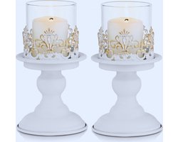 Elegante Witte Kaarshouder Voor Pijler Kaars - Metalen Orkaan Kandelaar Voor Verjaardag - Bruiloft - Kerst En Tafeldecoratie