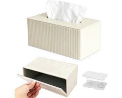Elegante zakdoekdoos van PU-leer met magnetische bodemafdekking voor badkamer en woonkamer, beige gestreept, 25 x 14 x 10,8 cm, stijlvolle zakdoekdispenser voor elke ruimte