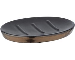 Elegante zeephouder - mat zwart met koperkleurige accenten - 1 stuk - keramiek - 10 x 1,5 x 12 cm