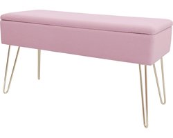 Elegante Zitbank met Opbergruimte - Halbank - Stof - Opbergdoos - 75x30x42 cm - Belastbaar tot 150kg - Opbergkast - Schoenenbank - Opbergbank - Schoenenkast - Metaal - Roze