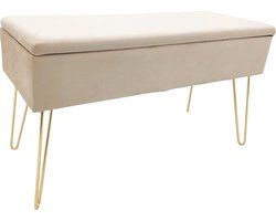 Elegante Zitbank met Opbergruimte - Halbank - Stof - Opbergdoos - 75x30x42 cm - Belastbaar tot 150kg - Opbergkast - Schoenenbank - Opbergbank - Schoenenkast - Metaal - Crème