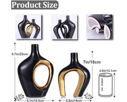 Elegante zwarte en gouden vazen - set van 2 - keramiek