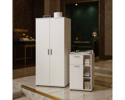 Eleganza Baby & Kinder Kledingkast 2-Deurs – 90x191x55 cm – Witte Draaideurkast met Hanggedeelte en Legplank – Moderne Babykamer & Kinderkamer Kast met Veel Opbergruimte – Gemaakt in Europa – House&Garden