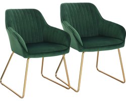 Eleganza Maison® - Eetkamerstoelen set van 2 - Luxueuze Velvet Stoelen - Eetkamerstoel - Stoelen met armleuning - Fluweel - Smaragd Groen