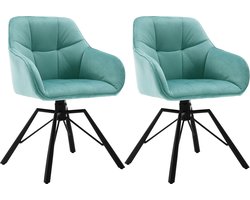 Eleganza Maison® - Eetkamerstoelen set van 2 - Luxueuze Velvet Stoelen - Stoel Draaibaar - Fluweel - Turquoise - 58,5x54,5x82,5 cm