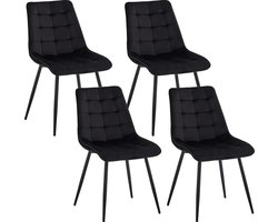 Eleganza Maison® Luxueuze Velvet Stoelen - Set van 4 Fluwelen Eetkamerstoelen met Metalen Poten - Moderne en Comfortabele Stoelen voor Keuken, Slaapkamer, Woonkamer - Stijlvol Huismeubilair - Eetkamerstoel - Fluweel - Zwart