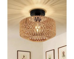 Eleganza Maison® Rotan Kroonluchter Plafondlamp - Handgeweven Bamboe Armatuur - Flush Mount voor Hal, Slaapkamer, Keuken, Entree en Woonkamer - Stijlvolle Plafonnière