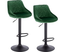 Eleganza Maison® Set van 2 Draaibare Barkrukken - Barstoelen met Voetensteun - Stoel - Barkruk - In Hoogte Verstelbare Stoelen - Krukken - Fluweel - Groen