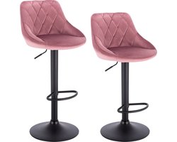 Eleganza Maison® Set van 2 Draaibare Barkrukken - Barstoelen met Voetensteun - Stoel - Barkruk - In Hoogte Verstelbare Stoelen - Krukken - Fluweel - Roze