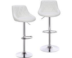 Eleganza Maison® Set van 2 Draaibare Barkrukken - Barstoelen met Voetensteun - Stoel - Barkruk - In Hoogte Verstelbare Stoelen - Krukken - Leer - Wit