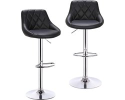 Eleganza Maison® Set van 2 Draaibare Barkrukken - Barstoelen met Voetensteun - Stoel - Barkruk - In Hoogte Verstelbare Stoelen - Krukken - Leer - Zwart