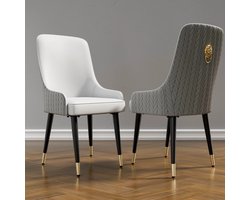 Eleganza Maison® Set van 2 Moderne Lederen Eetkamerstoelen - Luxe Stoelen - Hoge Getufte Rug met Leeuwenkop Trekring en Metalen Poten - 43.5x43.5x90cm