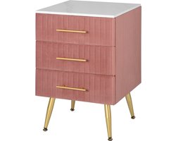 Eleganza Maison® Velvet Nightstand - Fluwelen Nachtkastje - Commode met 3 Lades - Wit en Roze Nachtkastje - Dressoir en Opslagoplossing voor Slaapkamer en Woonkamer - 40.5 x 41 x 62 cm