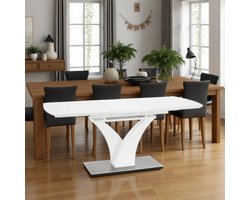 Eleganza Uitschuifbare Eettafel – Wit – 140-180 x 80 x 75 cm – Robuust Stalen Onderstel – 6 Personen – Modern Design & Eenvoudig Schoon te Maken hometotry