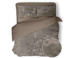 Eleganzzz Dekbedovertrek 3D Embossed Velvet Wave - Warm Taupe - Dekbedovertrek 240x200/220cm - Velvet Dekbedovertrek - 100% Velvet - Lits Jumeaux dekbedovertrekken