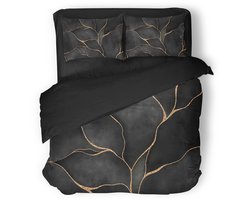 Eleganzzz Dekbedovertrek Golden Currents - Grey - Dekbedovertrek 240x200/220cm - Micropercal - Lits Jumeaux - Dekbedovertrekken