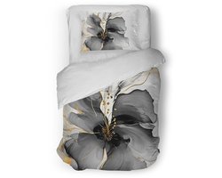 Eleganzzz Dekbedovertrek Grande Fleur - Grey - Dekbedovertrek 140x200/220cm - Micropercal - Eenpersoons - Dekbedovertrekken - Bloemen Dekbedovertrek