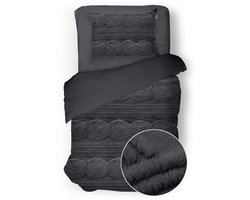 Eleganzzz Dekbedovertrek Jacquard Teddy Pluche - Dark Grey - Jacquard Teddy Dekbedovertrek - Dekbedovertrek 140x200/220cm - Eenpersoons dekbedovertrekken - 140x220cm - Teddy Dekbedovertrek - Fluffy Dekbedovertrek