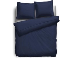 Eleganzzz Dekbedovertrek Percal Katoen Uni - Met Bies - Dark Blue - Dekbedovertrek 140x200/220cm - Dekbedovertrekken - Eenpersoons