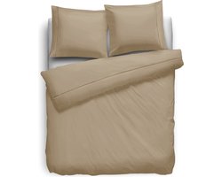 Eleganzzz Dekbedovertrek Percal Katoen Uni - Met Bies - Zand - Dekbedovertrek 240x200/220cm - Dekbedovertrekken - Lits Jumeaux