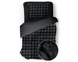 Eleganzzz Dekbedovertrek Shiny Bubble Pom Pom Flanel Fleece - Black - Dekbedovertrek 140x200/220cm - 100% flanel fleece - Eenpersoons dekbedovertrekken - 140x220cm - Teddy Dekbedovertrek - Fluffy Dekbedovertrek
