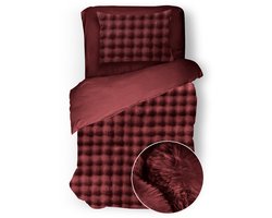 Eleganzzz Dekbedovertrek Shiny Bubble Pom Pom Flanel Fleece - Bordeaux - Dekbedovertrek 140x200/220cm - 100% flanel fleece - Eenpersoons dekbedovertrekken - 140x220cm - Teddy Dekbedovertrek - Fluffy Dekbedovertrek