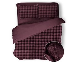 Eleganzzz Dekbedovertrek Shiny Bubble Pom Pom Flanel Fleece - Bordeaux - Dekbedovertrek 240x200/220cm - 100% flanel fleece - Lits Jumeaux dekbedovertrekken - 240x220cm - Teddy Dekbedovertrek - Fluffy Dekbedovertrek