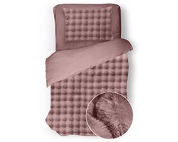 Eleganzzz Dekbedovertrek Shiny Bubble Pom Pom Flanel Fleece - Old Rose - Dekbedovertrek 140x200/220cm - 100% flanel fleece - Eenpersoons dekbedovertrekken - 140x220cm - Teddy Dekbedovertrek - Fluffy Dekbedovertrek