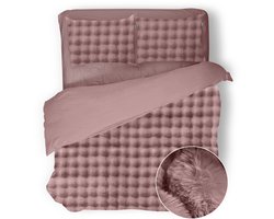 Eleganzzz Dekbedovertrek Shiny Bubble Pom Pom Flanel Fleece - Old Rose - Dekbedovertrek 240x200/220cm - 100% flanel fleece - Lits Jumeaux dekbedovertrekken - 240x220cm - Teddy Dekbedovertrek - Fluffy Dekbedovertrek
