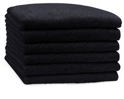Eleganzzz Handdoeken Set - Set van 6 - Handdoek 50x100cm - 420 gr/m2 - 100% Katoen - black