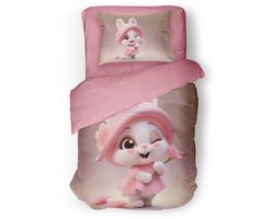 Eleganzzz Kinder Dekbedovertrek Fluffy Ears - Old Rose - 140x200/220cm - Dekbedovertrek Kinderen - Micropercal - Eenpersoons