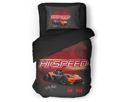 Eleganzzz Kinder Dekbedovertrek High Speed - Black - 140x200/220cm - Dekbedovertrek Kinderen - Micropercal - Eenpersoons