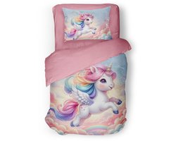 Eleganzzz Kinder Dekbedovertrek Rainbow Unicorn - Multi - 140x200/220cm - Dekbedovertrek Kinderen - Micropercal - Eenpersoons