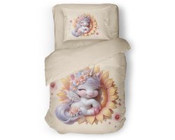 Eleganzzz Kinder Dekbedovertrek Sweet Sunflower - Soft Yellow - 140x200/220cm - Dekbedovertrek Kinderen - Micropercal - Eenpersoons