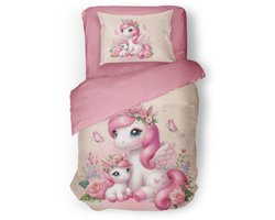 Eleganzzz Kinder Dekbedovertrek Unicorn Glow - Pink - 140x200/220cm - Dekbedovertrek Kinderen - Micropercal - Eenpersoons