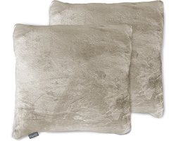 Eleganzzz Sierkussens Flanel Fleece - Beige - Sierkussens 50x50cm - Set van 2 Kussens - 100% Flanel Fleece Voorzijde - 100% Velvet Achterzijde