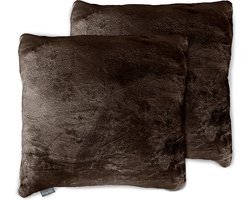 Eleganzzz Sierkussens Flanel Fleece - Brown - Sierkussens 50x50cm - Set van 2 Kussens - 100% Flanel Fleece Voorzijde - 100% Velvet Achterzijde