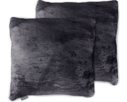 Eleganzzz Sierkussens Flanel Fleece - Dark Grey - Sierkussens 50x50cm - Set van 2 Kussens - 100% Flanel Fleece Voorzijde - 100% Velvet Achterzijde