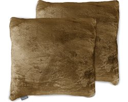 Eleganzzz Sierkussens Flanel Fleece - Gold - Sierkussens 50x50cm - Set van 2 Kussens - 100% Flanel Fleece Voorzijde - 100% Velvet Achterzijde