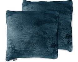Eleganzzz Sierkussens Flanel Fleece - Steel Blue - Sierkussens 50x50cm - Set van 2 Kussens - 100% Flanel Fleece Voorzijde - 100% Velvet Achterzijde