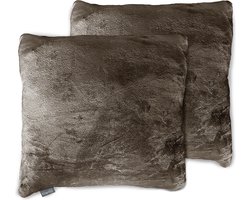 Eleganzzz Sierkussens Flanel Fleece - Taupe Grey - Sierkussens 50x50cm - Set van 2 Kussens - 100% Flanel Fleece Voorzijde - 100% Velvet Achterzijde