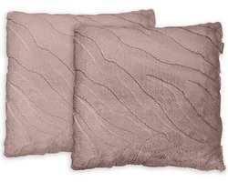 Eleganzzz Sierkussens Jacquard Rabbit Fur - Pink - Sierkussens 50x50cm - Set van 2 Kussens