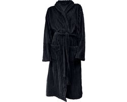 Eleganzzz Teddy Rib Fleece Uni Badjas - Black - L - Badjas Dames - Badjas Heren