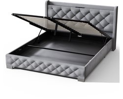 Elekiatech Boxspring 140x200cm - Bed met 680L opbergruimte - Gestoffeerd hoofdbord in fluweel - RGB LED-verlichting met 64 kleuren - Meerdere oplaadpoorten - Grijs/Beige