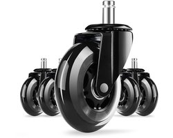 Elekiatech Bureaustoel Wieltjes - Rubberen Wielen voor Bureaustoelen - Diameter 11mm - Set van 5 - Geschikt voor Alle Vloeren en Tapijten - Zwart